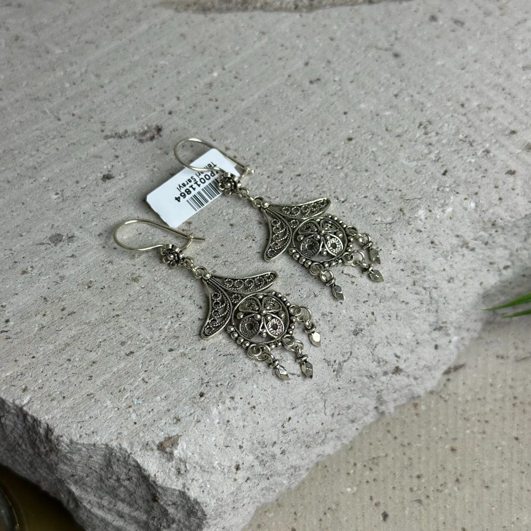 Sallantılı Yöresel Model 925 Ayar El İşçilikli Oksitli Telkari Kadın Küpe