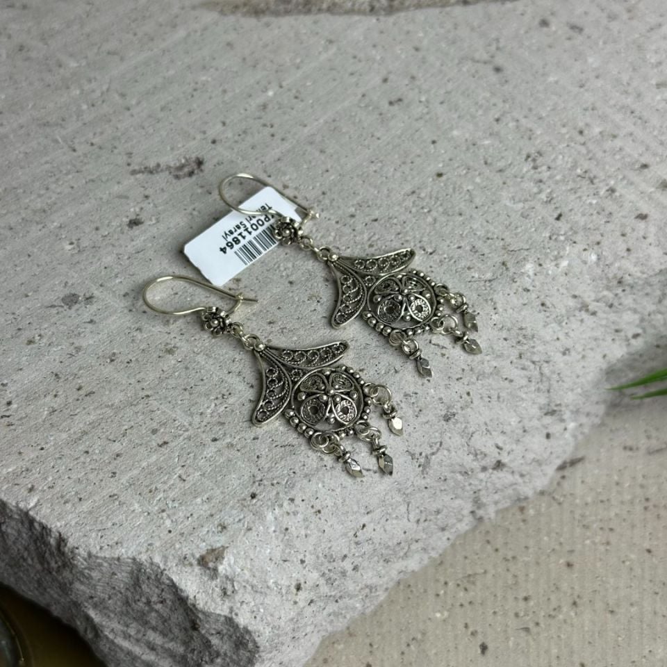 Sallantılı Yöresel Model 925 Ayar El İşçilikli Oksitli Telkari Kadın Küpe