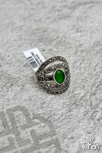 Özel Tasarım Kök Zümrüt Taşlı Gümüş Markazit Yüzük