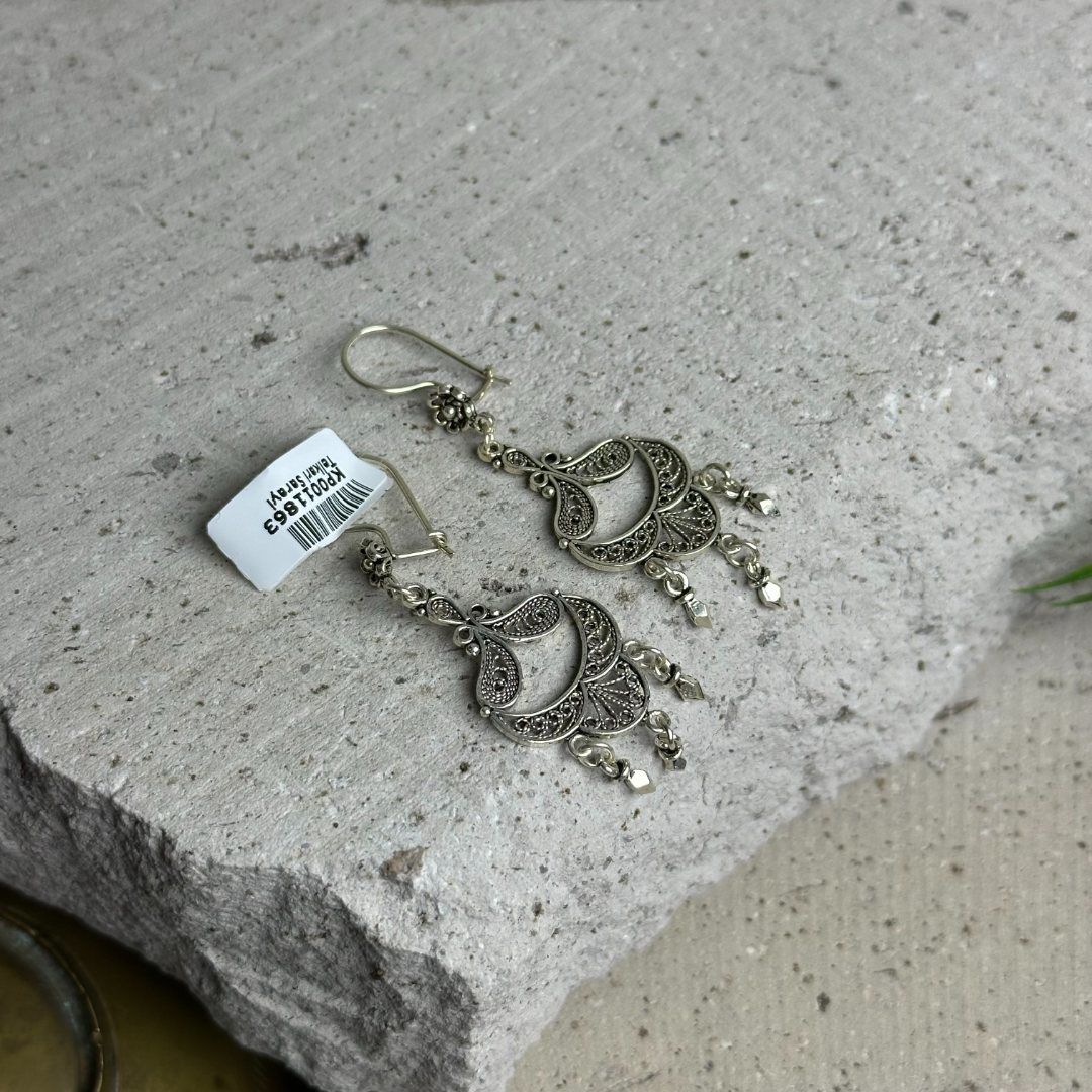 İnce İşleme Sallantılı Yöresel Model 925 Ayar El İşçilikli Oksitli Telkari Kadın Küpe