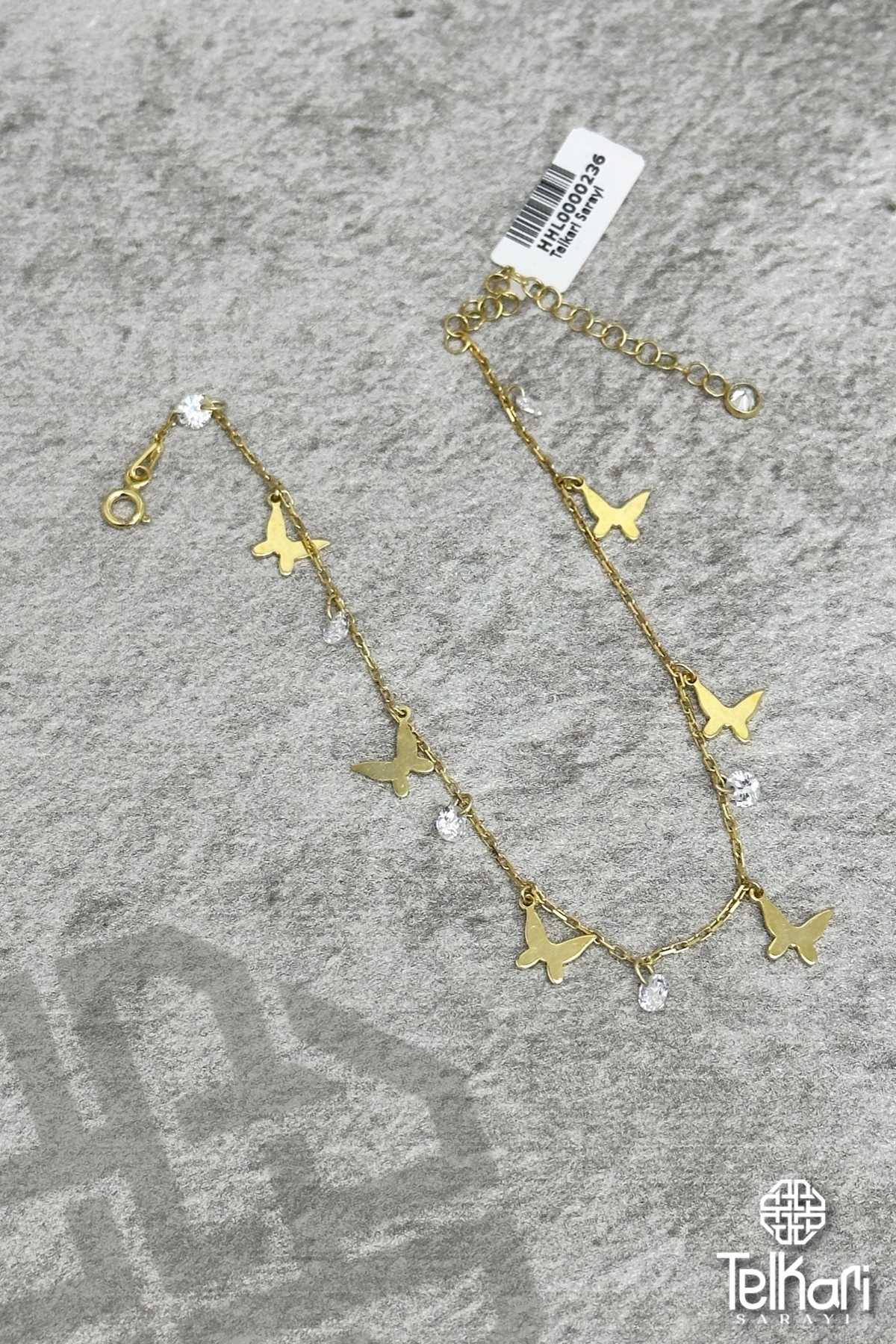 Kelebek Sallantılı Taşlı Gold Gümüş Halhal