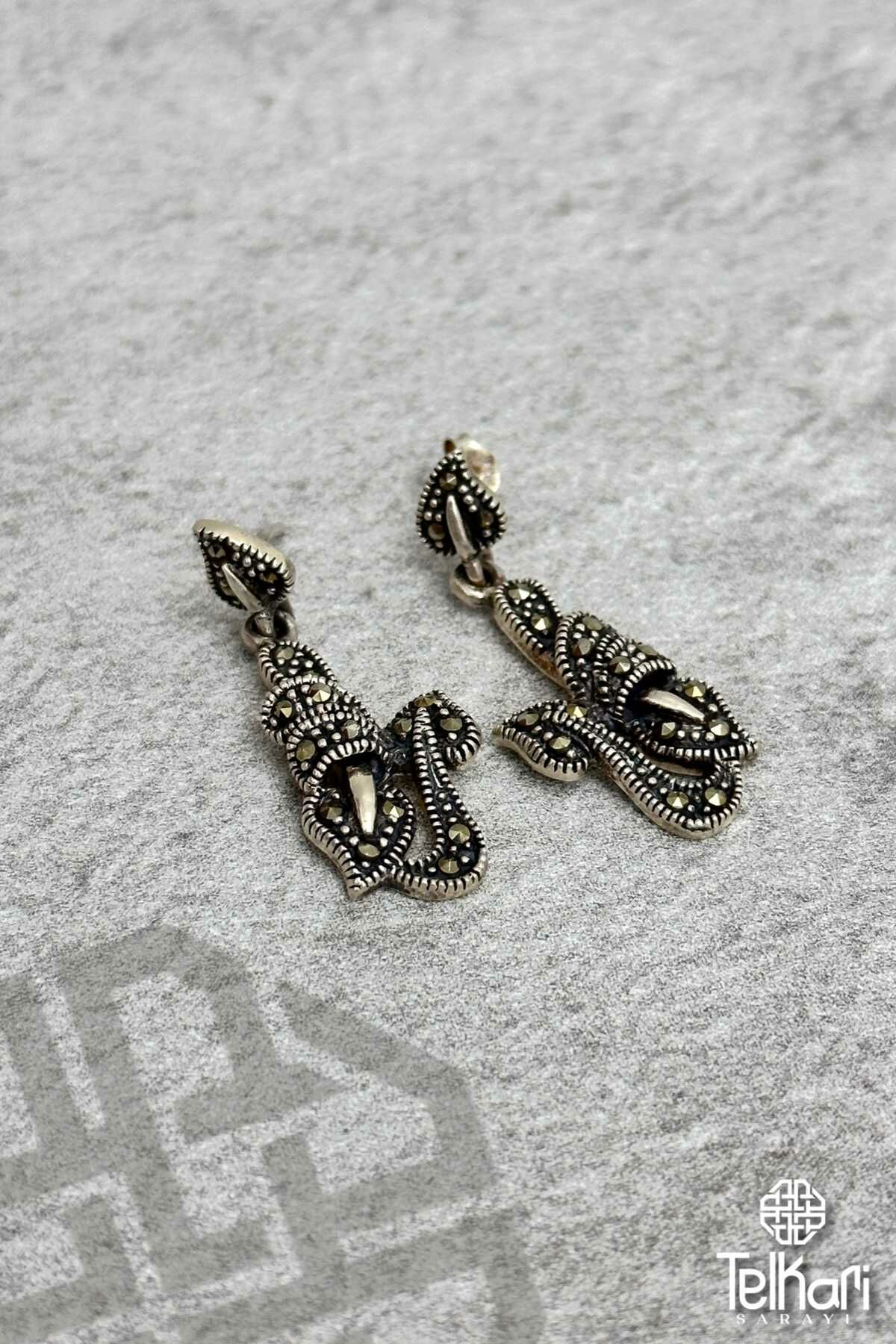 Tasarım Taşlı Gümüş Markazit Küpe