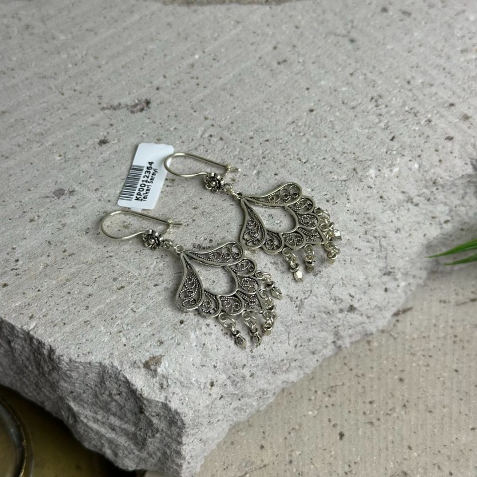 Sallantılı Otantik Model 925 Ayar El İşçilikli Oksitli Telkari Kadın Küpe