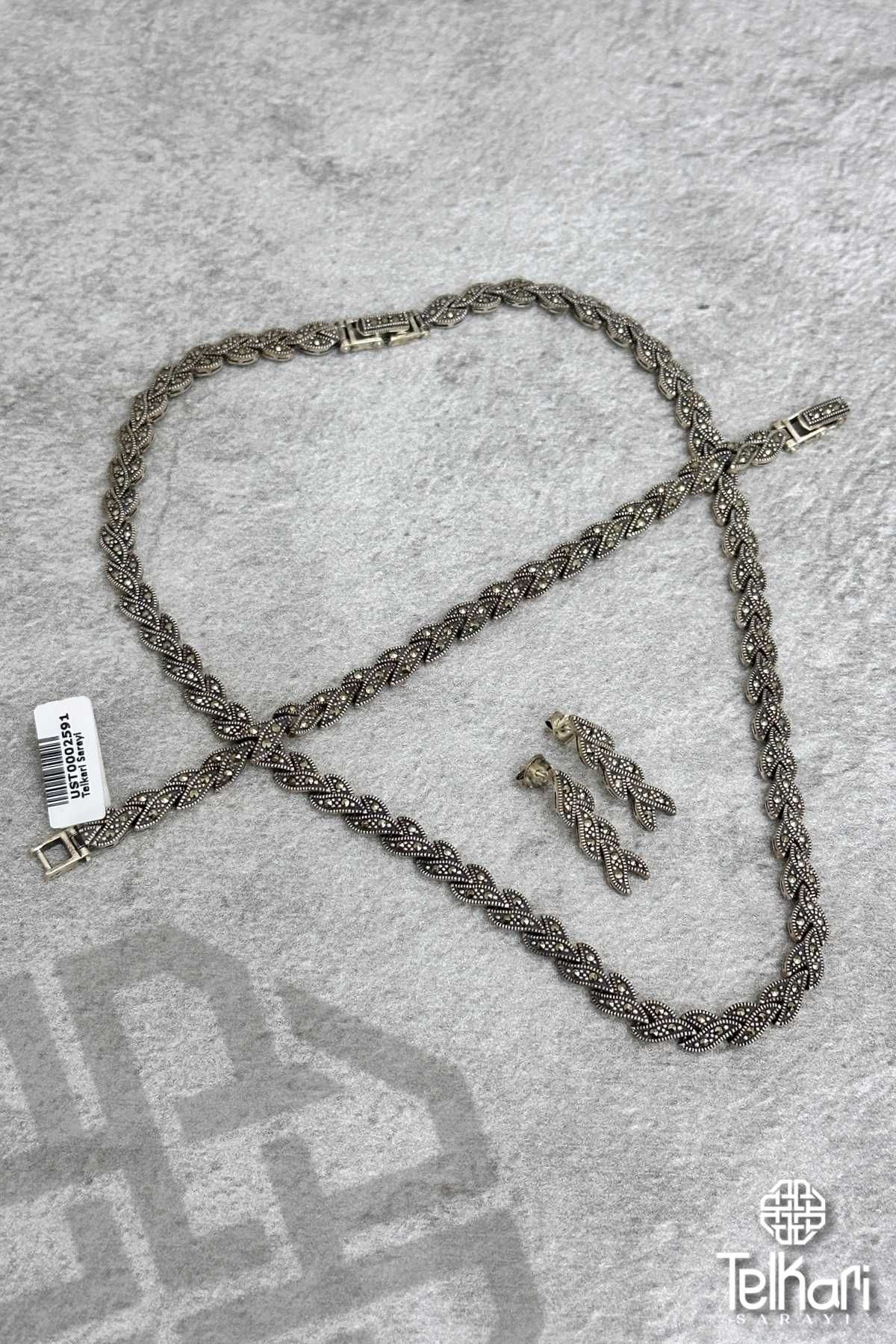 Sarmaşık Model Taşlı Markazit Gümüş Set