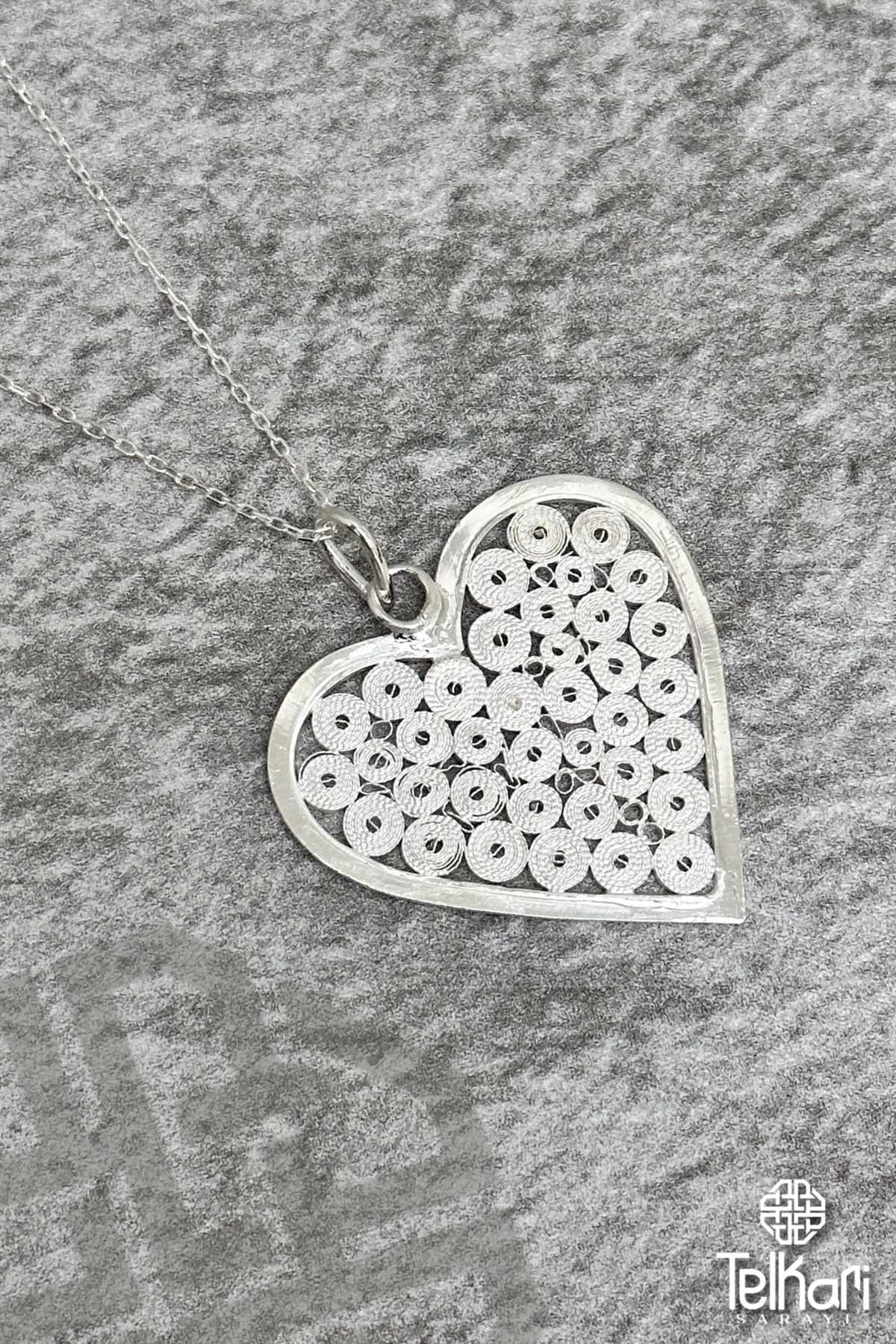 Kalp İşlemeli El İşçilikli Telkari Kolye