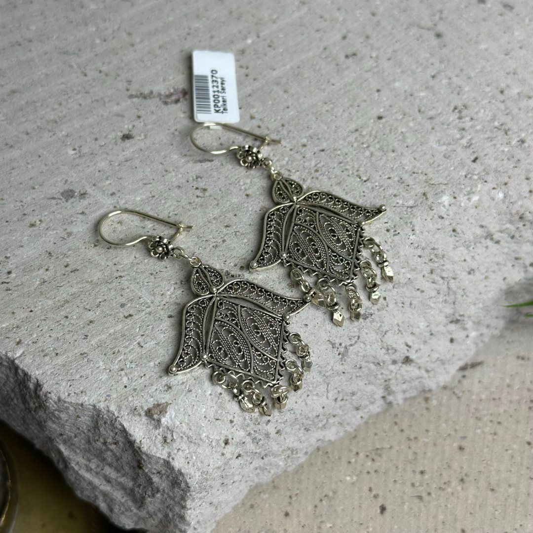 925 Ayar El İşçilikli Sallantılı Lale Model Midyat Telkarisi Kadın Küpe