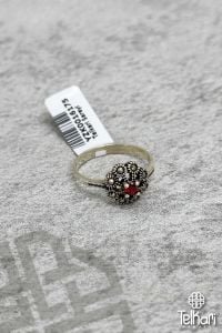 Çiçek Model Lal Taşlı Gümüş Markazit Yüzük