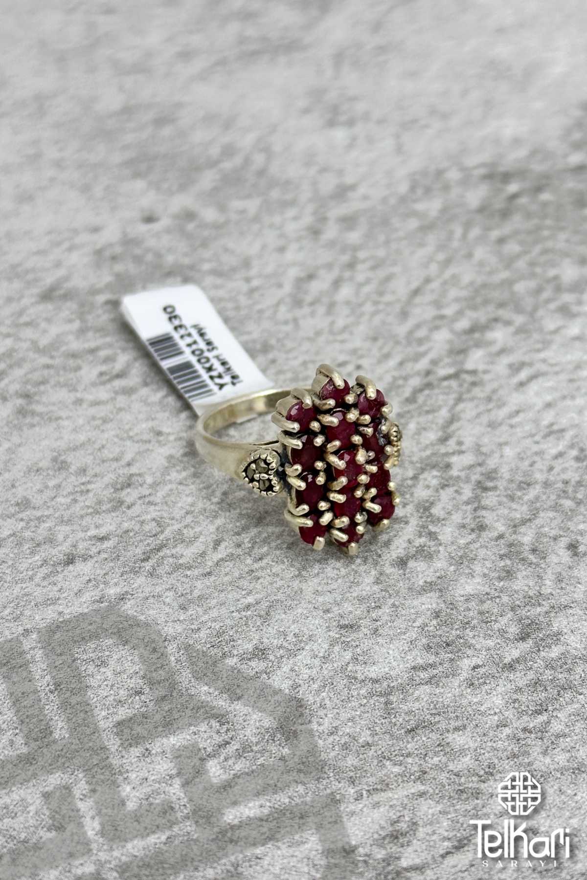 Kök Yakut Taşlı Gümüş Markazit Yüzük