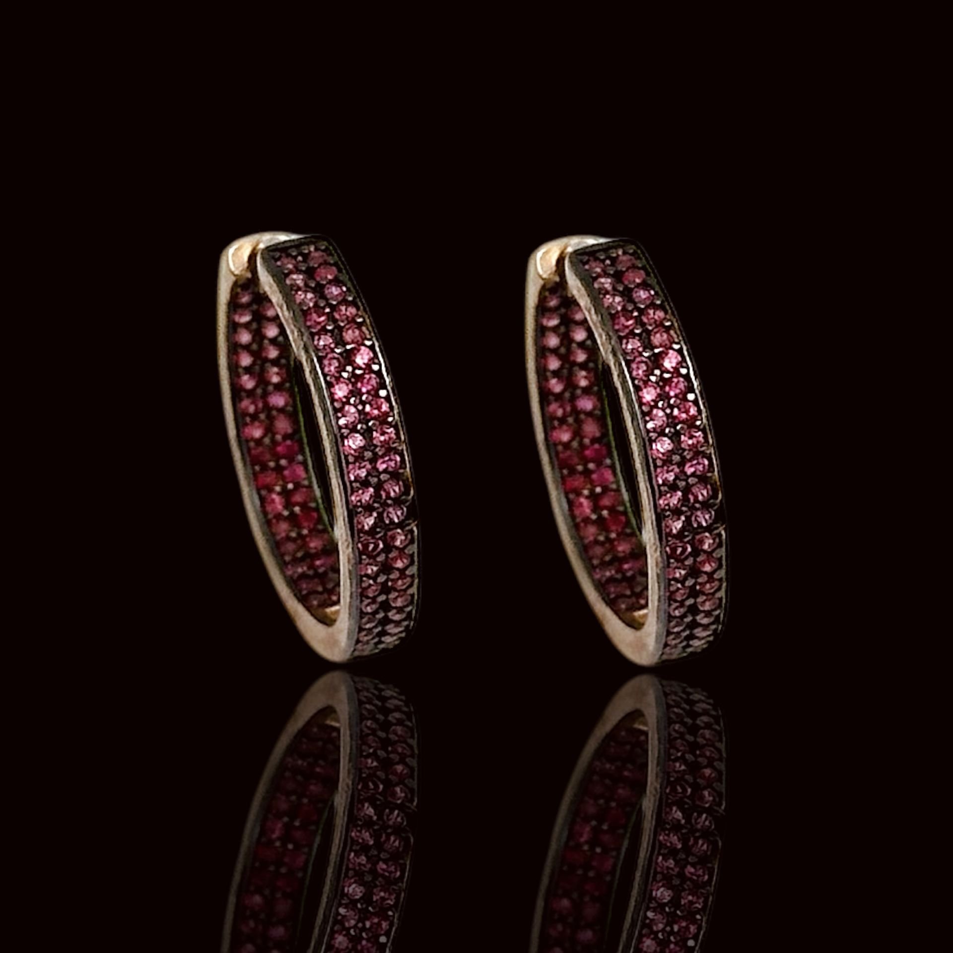 Pembe Zirkon Taşlı Rose Kaplama 925 Ayar Gümüş Halka Küpe