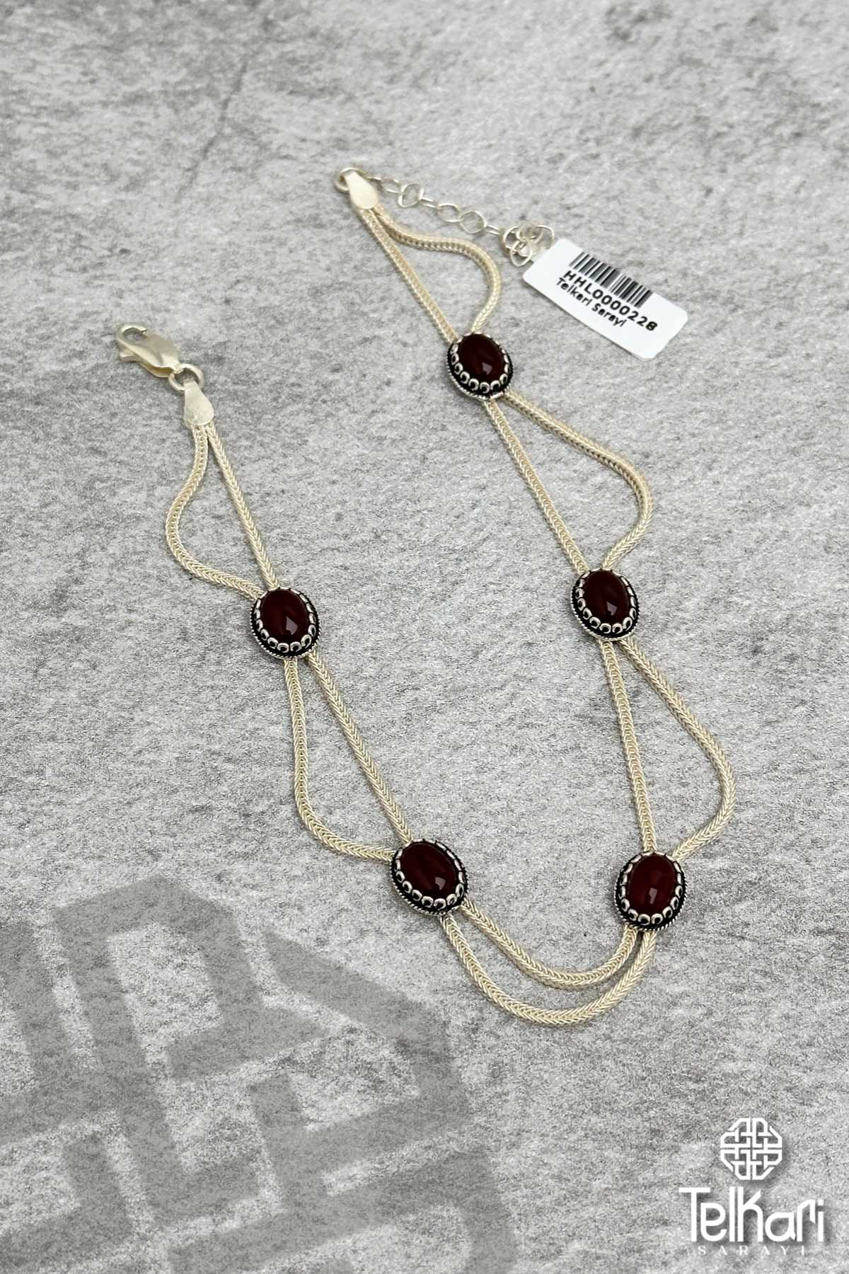 Büyük Akik Taşlı Midyat Hasırı Gümüş Halhal