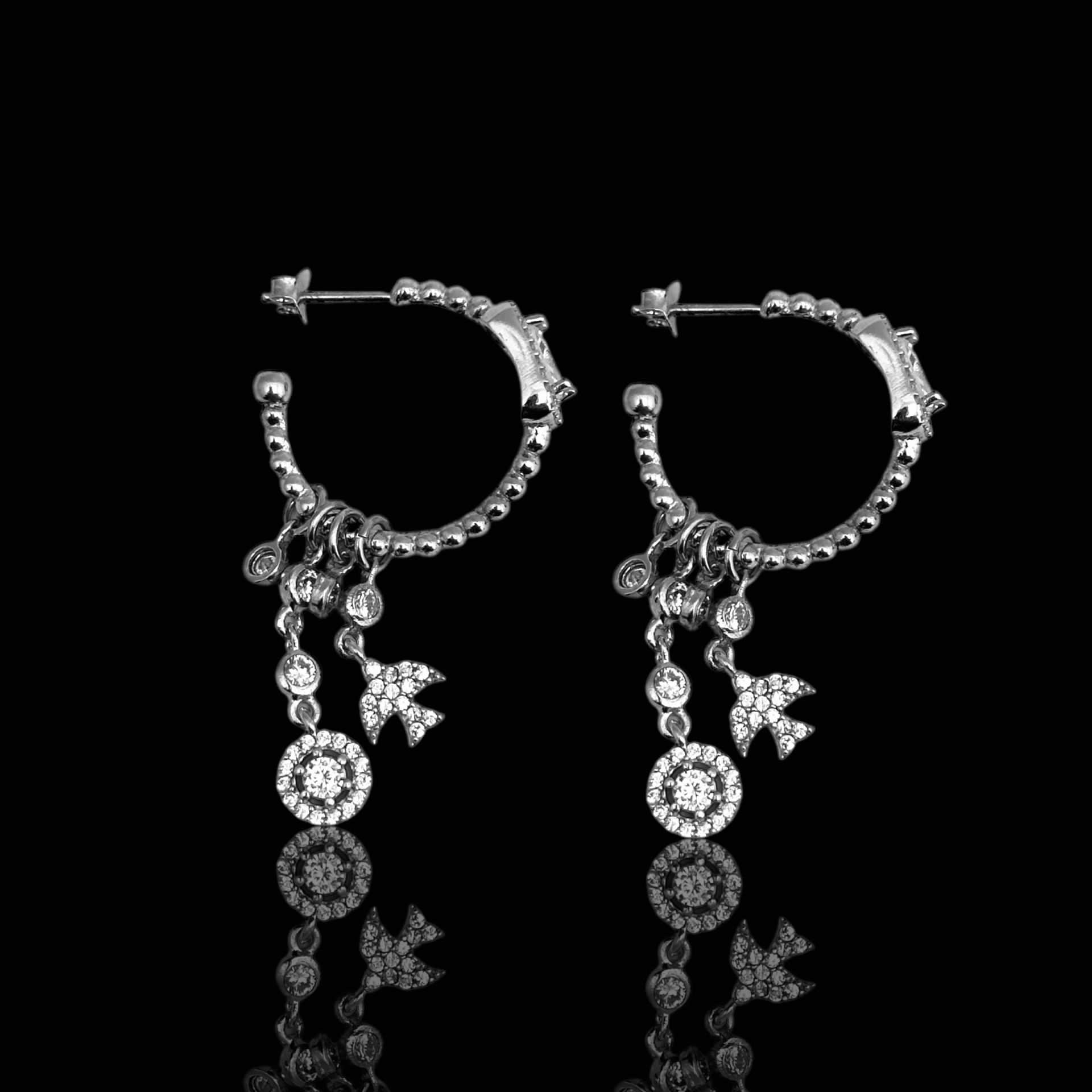 Zirkon Taşlı Balık Detaylı 925 Ayar Gümüş Küpe