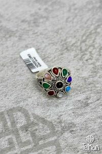 Renkli Doğal Taşlı Gümüş Markazit Yüzük