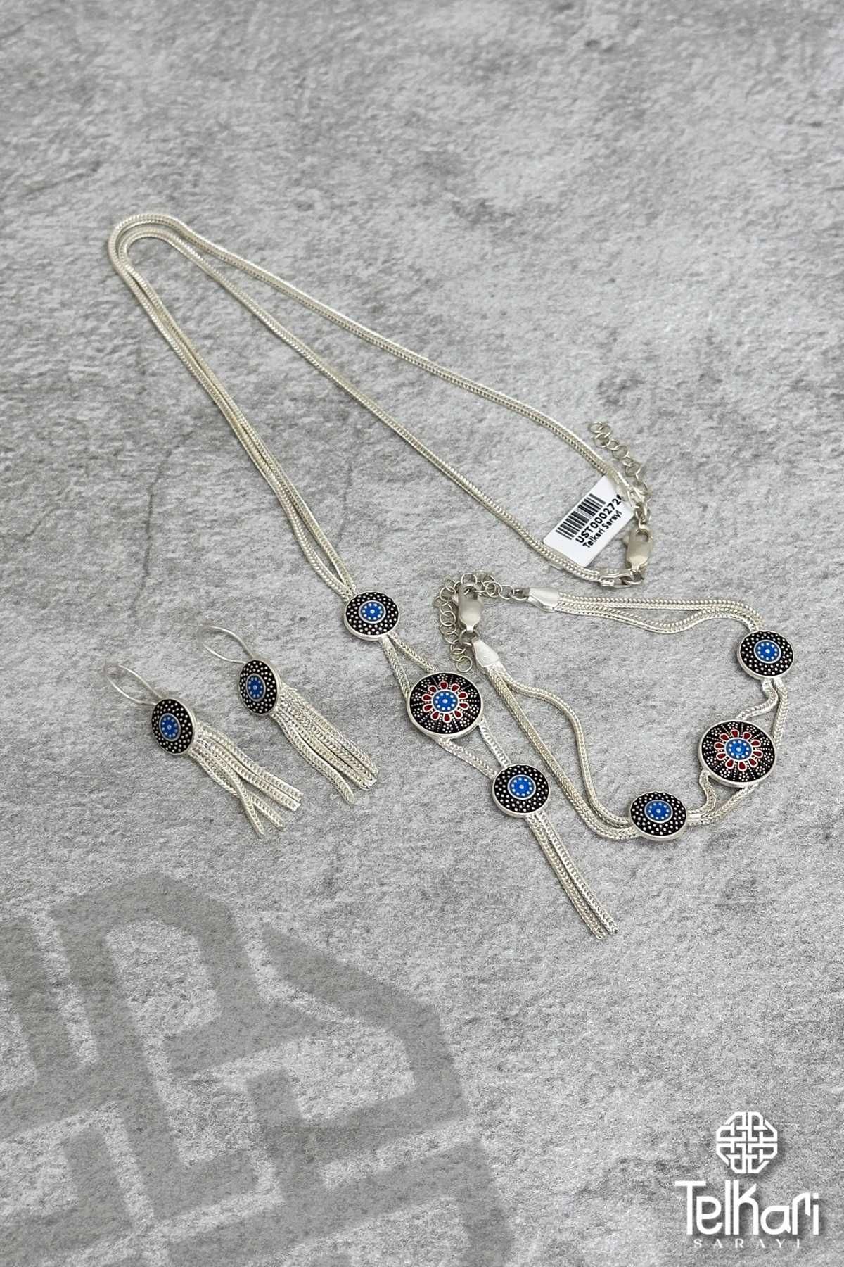 Otantik Mine İşlemeli Midyat Hasırı Gümüş Set