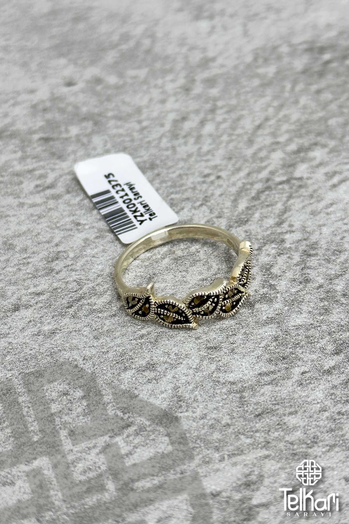 Yaprak Model Taşlı Gümüş Markazit Yüzük