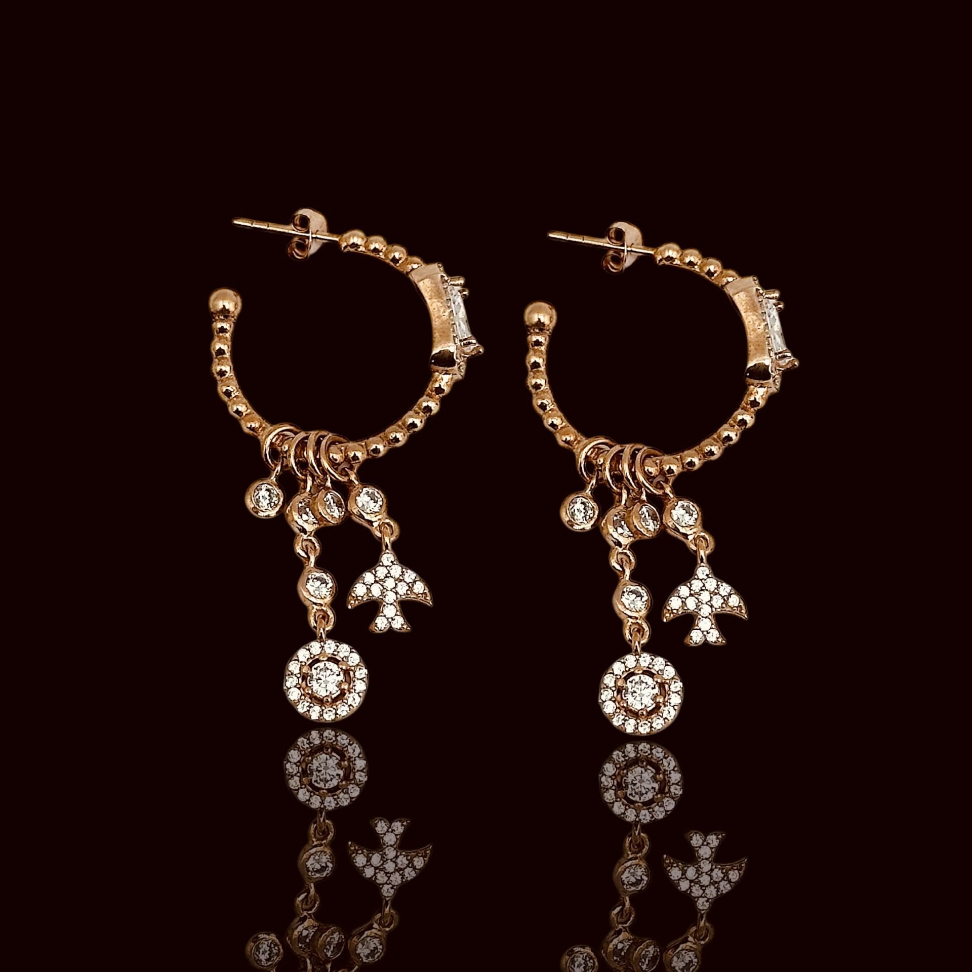 925 Ayar Rose Kaplama Zirkon Taşlı Küpe