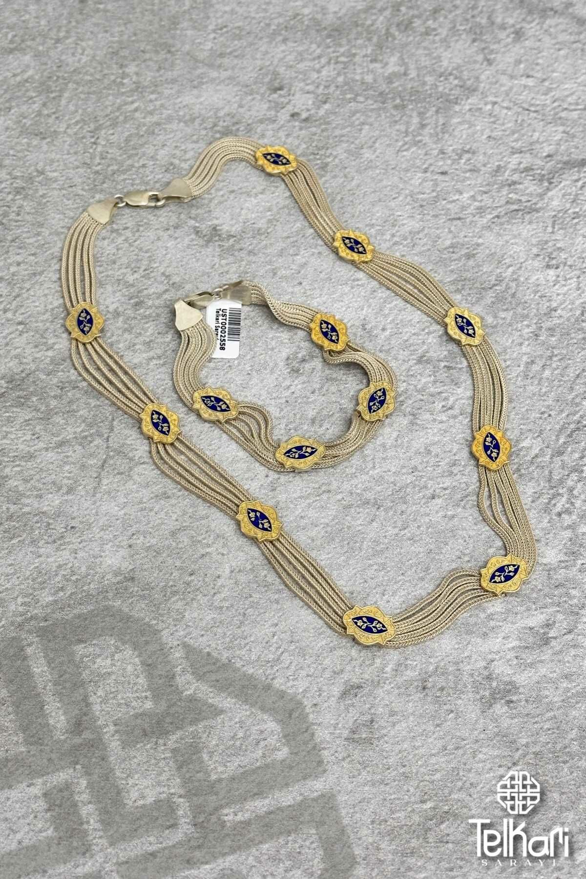 Otantik Motifli Mine İşlemeli Midyat Hasırı Gümüş Set