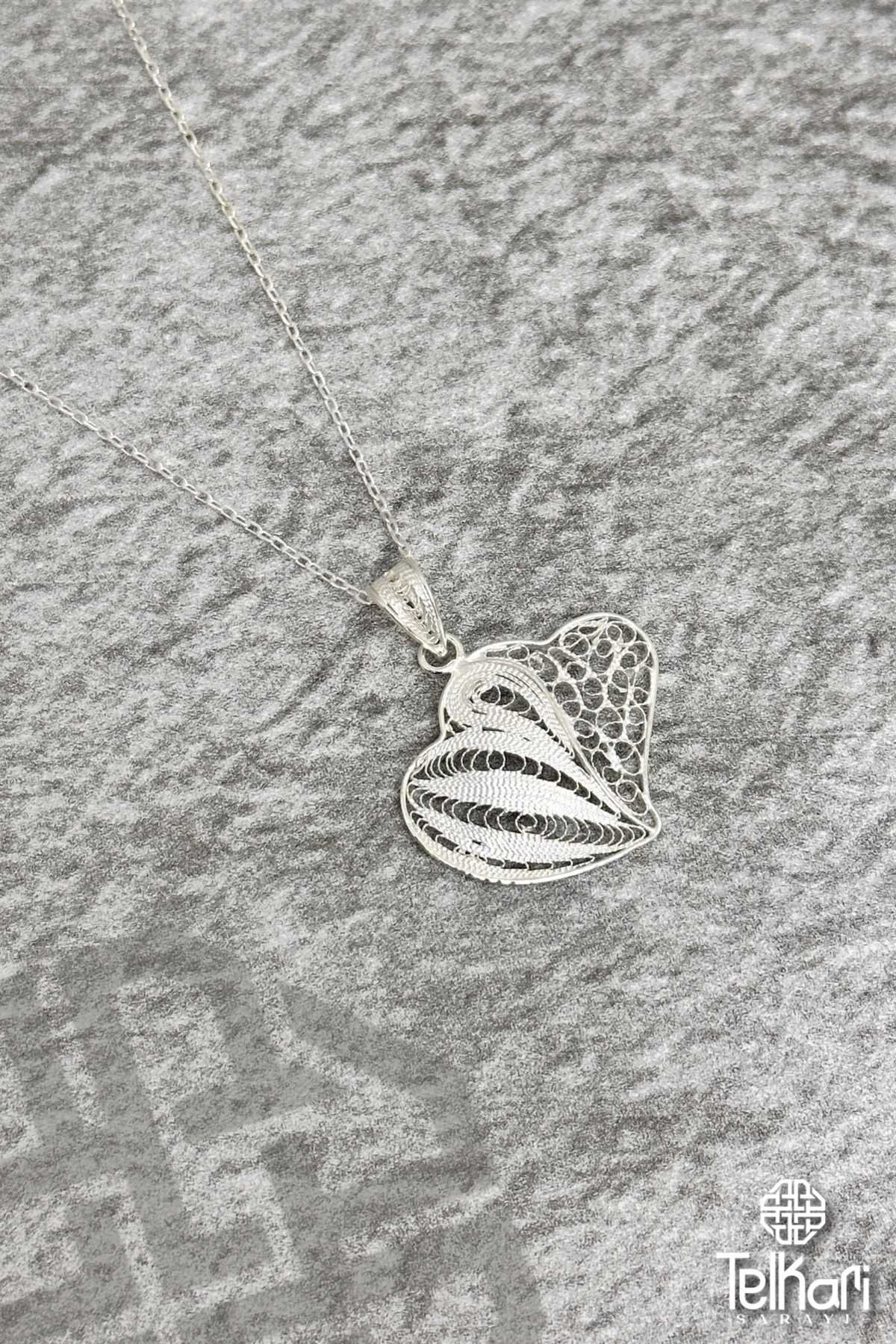 Çift Kalpli El İşçilikli Midyat Telkari Kolye