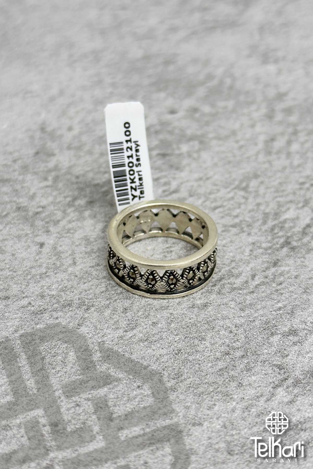 Yuvarlak Taşlı Gümüş Markazit Yüzük