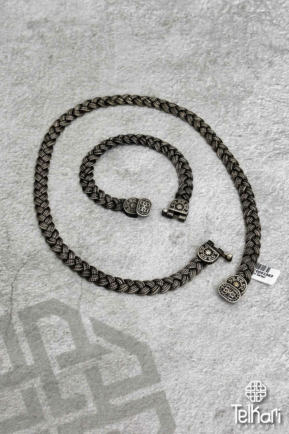 İnce Otantik Mine İşlemeli Midyat Hasırı Gümüş Set