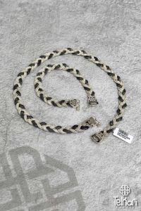 Çift Renk Motifli Otantik Mine İşlemeli Midyat Hasırı Gümüş Set