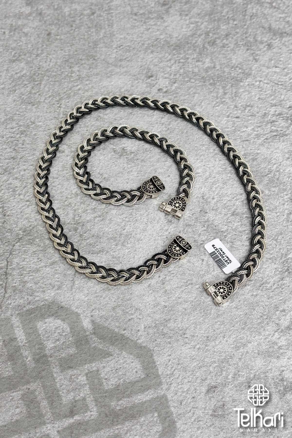 Örgü Model Motifli Mine İşlemeli Midyat Hasırı Gümüş Set