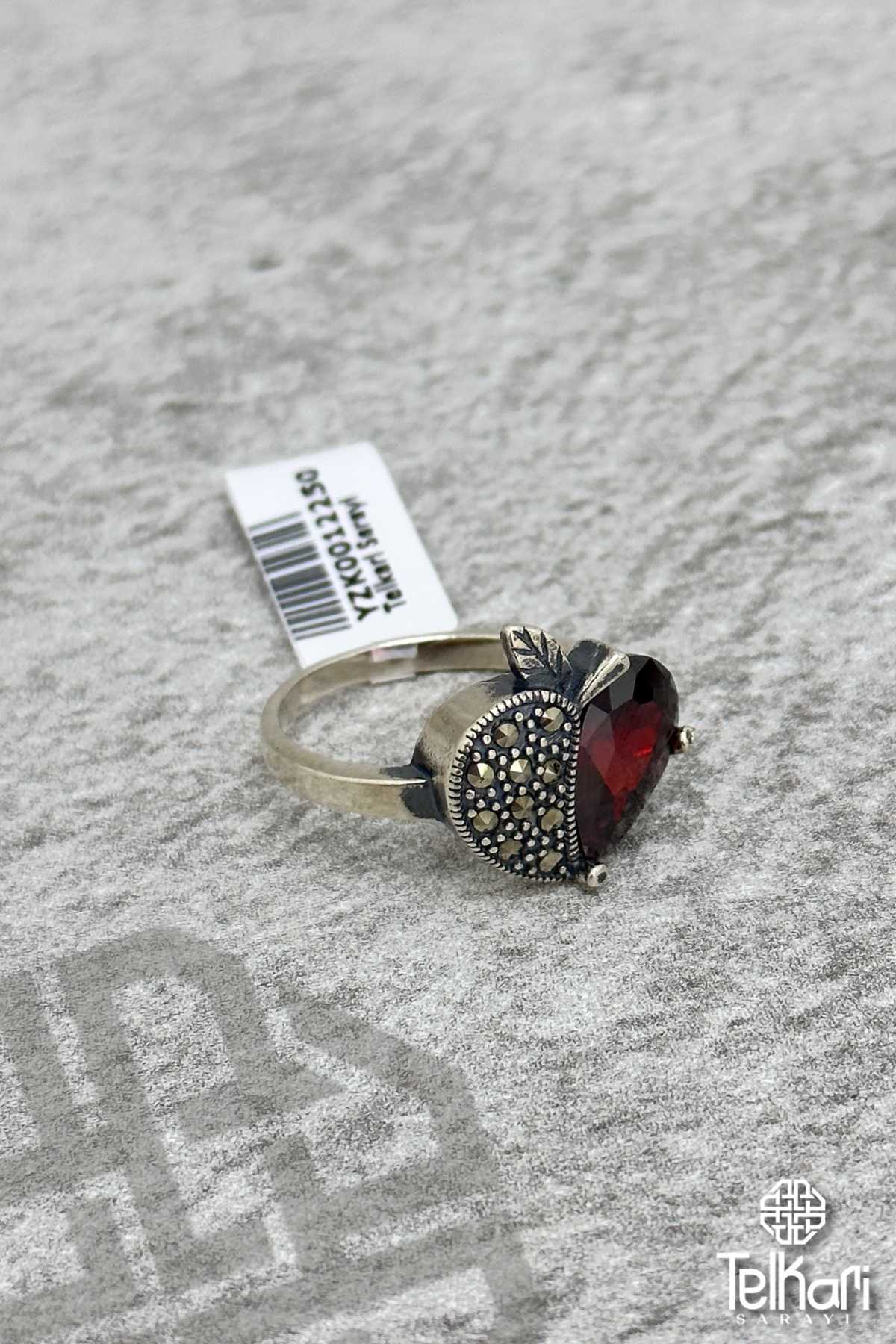 Lal Taşlı Gümüş Markazit Yüzük