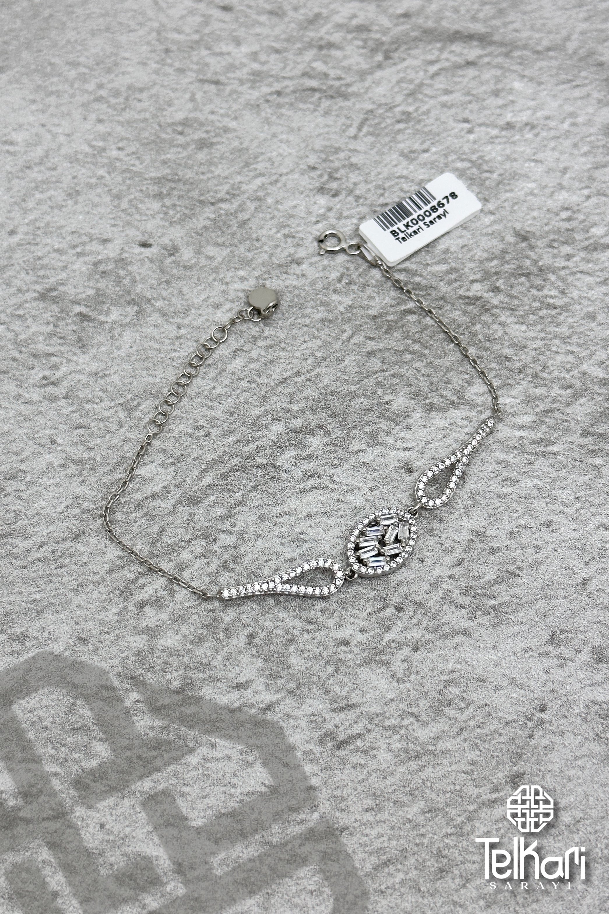 Taşlı Oval Gümüş Bileklik