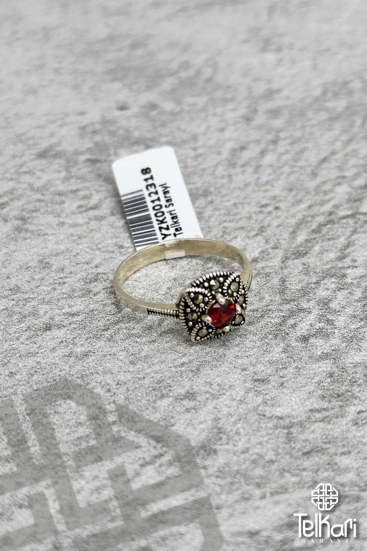 Lal Taşlı Gümüş Markazit Yüzük