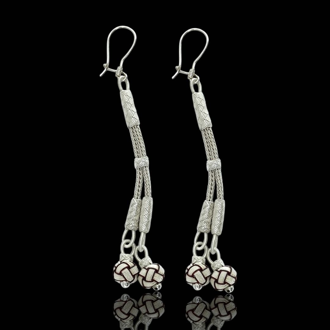 1000 Ayar Çift Sıralı Ucu Toplu Gümüş Kazaziye Küpe