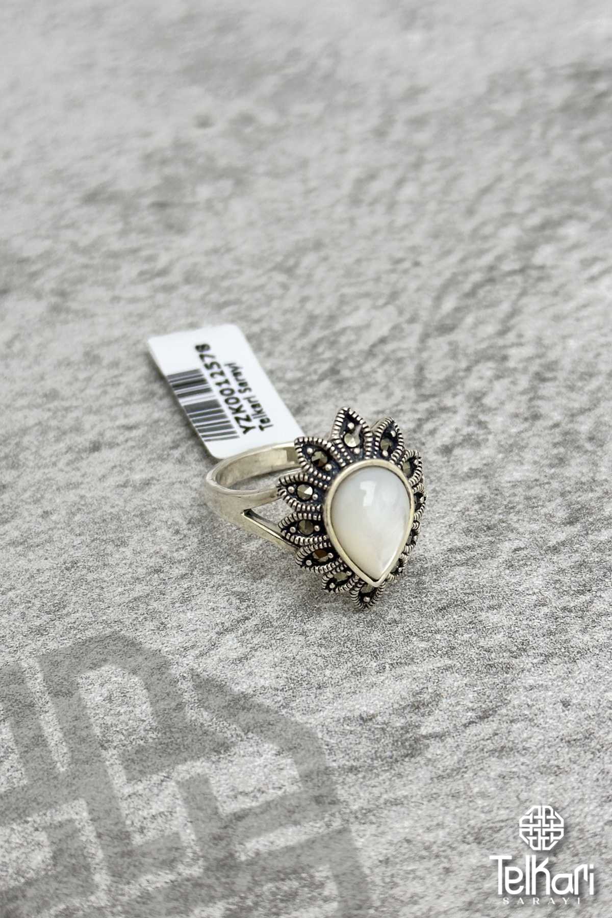 Damla Model Sedef Taşlı Gümüş Markazit Yüzük
