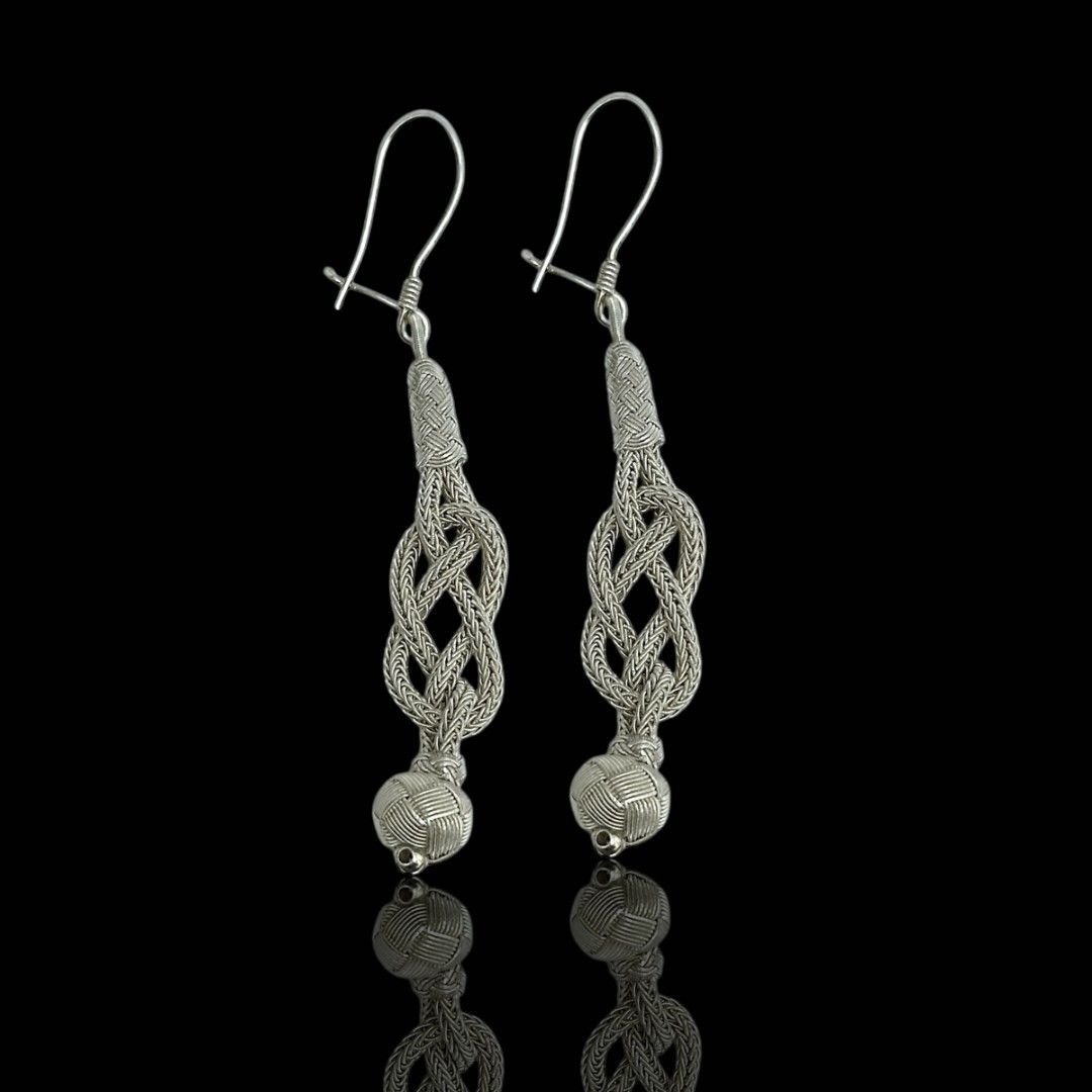 Örgü Model Ucu Toplu 1000 Ayar El İşçilikli Kazaziye Gümüş Küpe