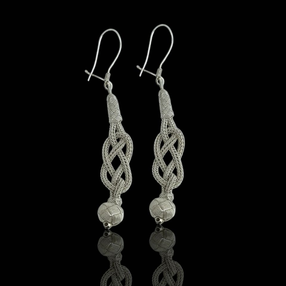 Örgü Model Ucu Toplu 1000 Ayar El İşçilikli Kazaziye Gümüş Küpe