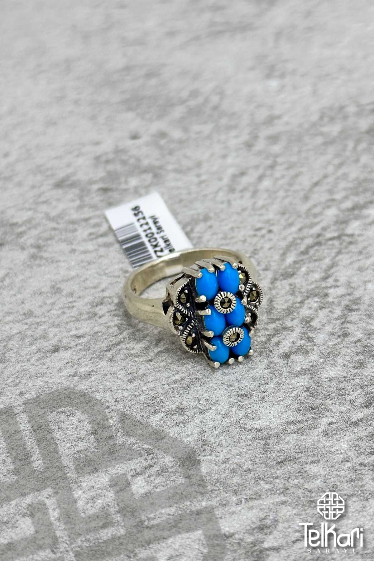 Firuze Taşlı Gümüş Markazit Yüzük