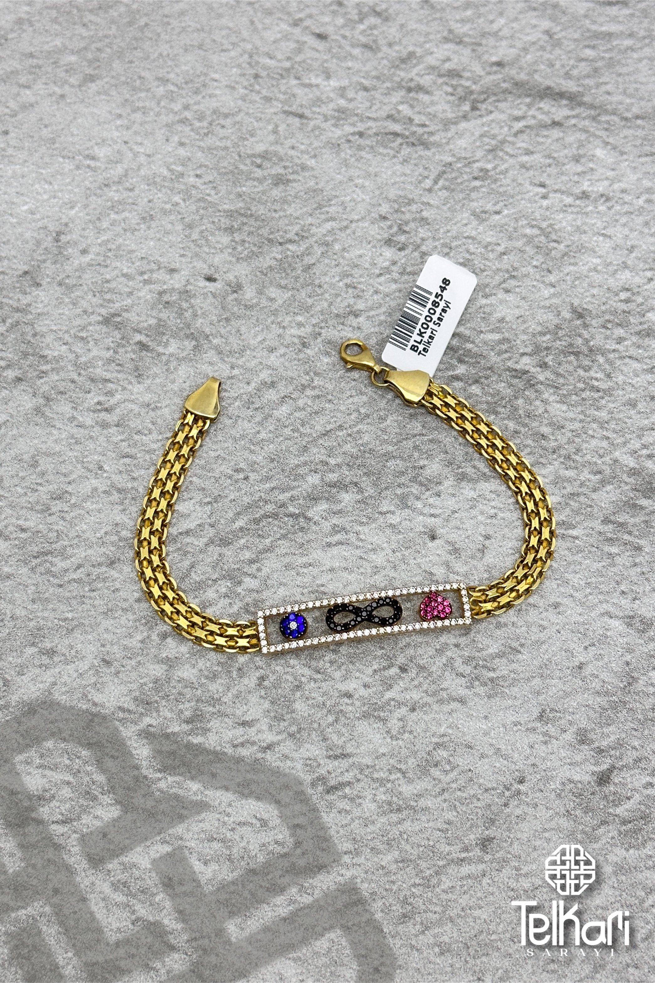 Renkli Gold Kalpli Gümüş Bileklik