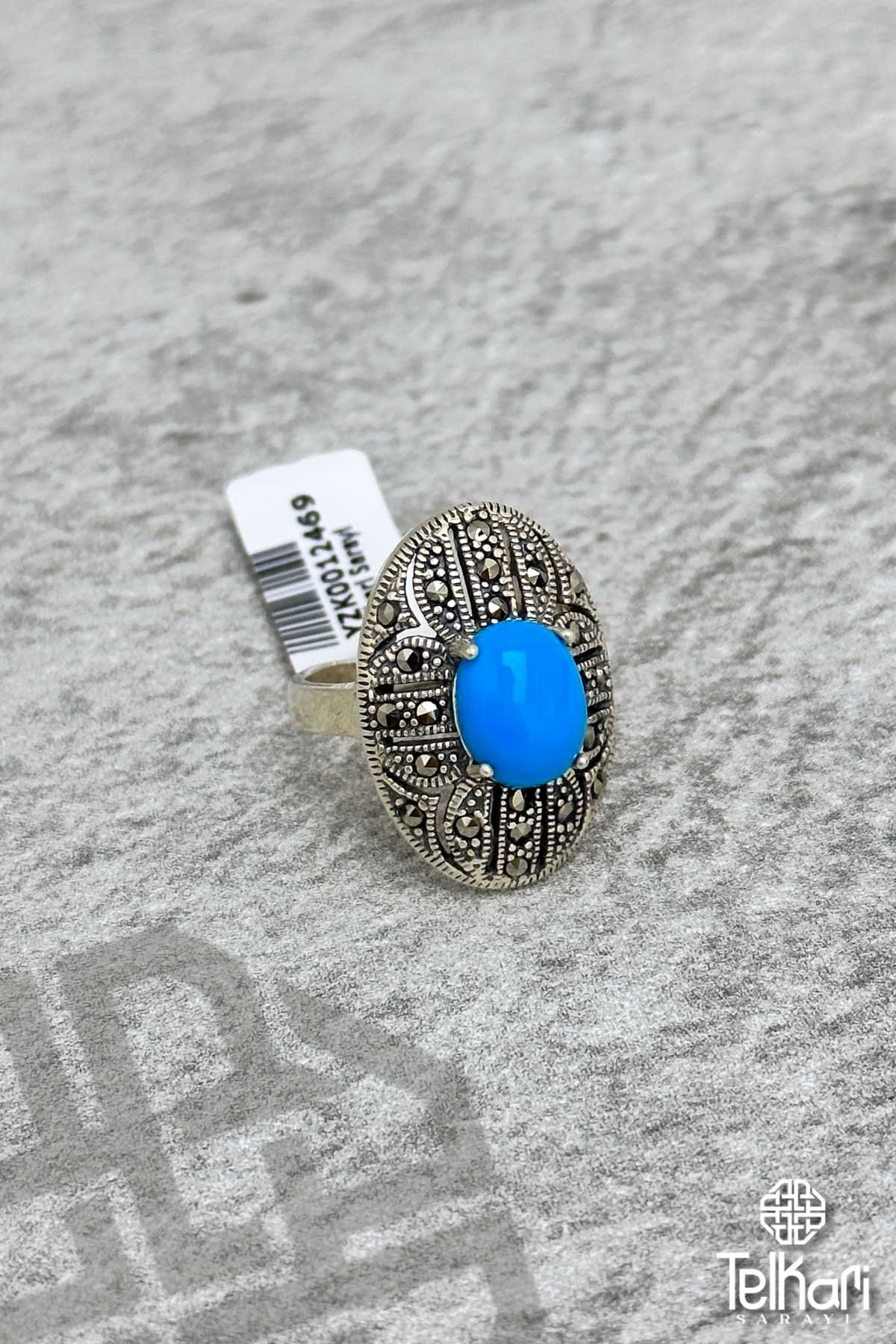 Firuze Taşlı Gümüş Markazit Yüzük