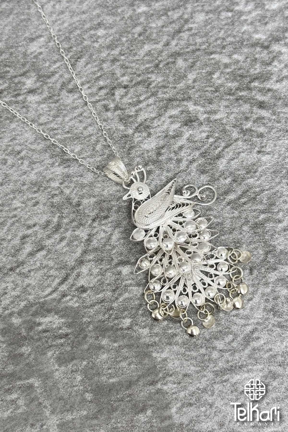 Tavus kuşu El İşçilikli Midyat Telkari Kolye