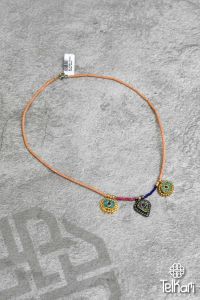 Otantik Desenli Mozaik Mine İşlemeli Gümüş Kolye