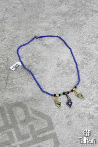 Mor Otantik Desenli Mozaik Mine İşlemeli Gümüş Kolye