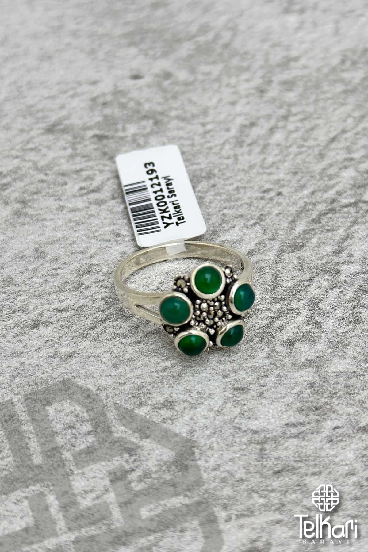 Yeşim Taşlı Gümüş Markazit Yüzük