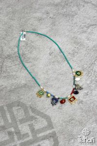 Doğal Taşlı Mozaik Mine İşlemeli Gümüş Yaz Kolyesi