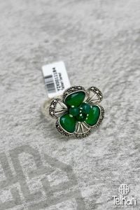 Çiçek Model Yeşim Taşlı Gümüş Markazit Yüzük
