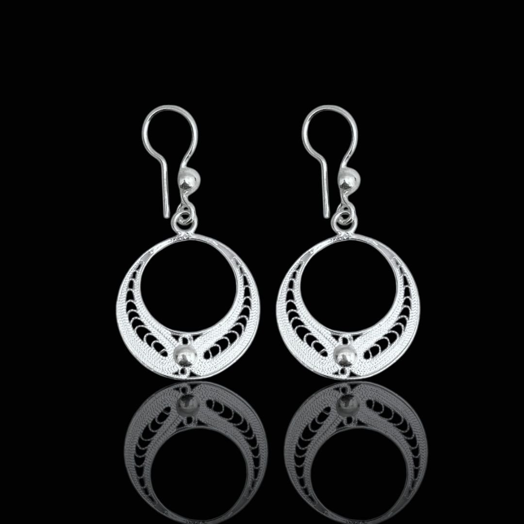 El İşlemeli 925 Ayar Halka Model Gümüş Telkari Küpe