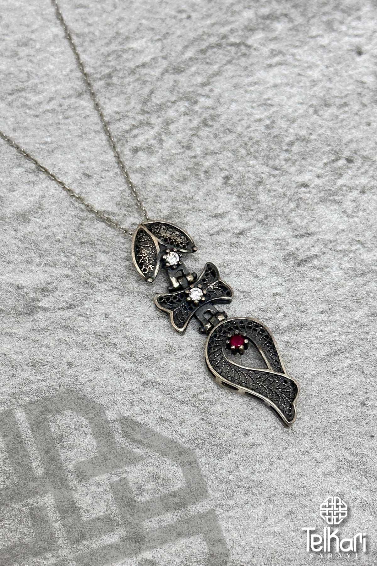 Fiyonk Model Tasarım Oksitli Midyat Telkari Kolye