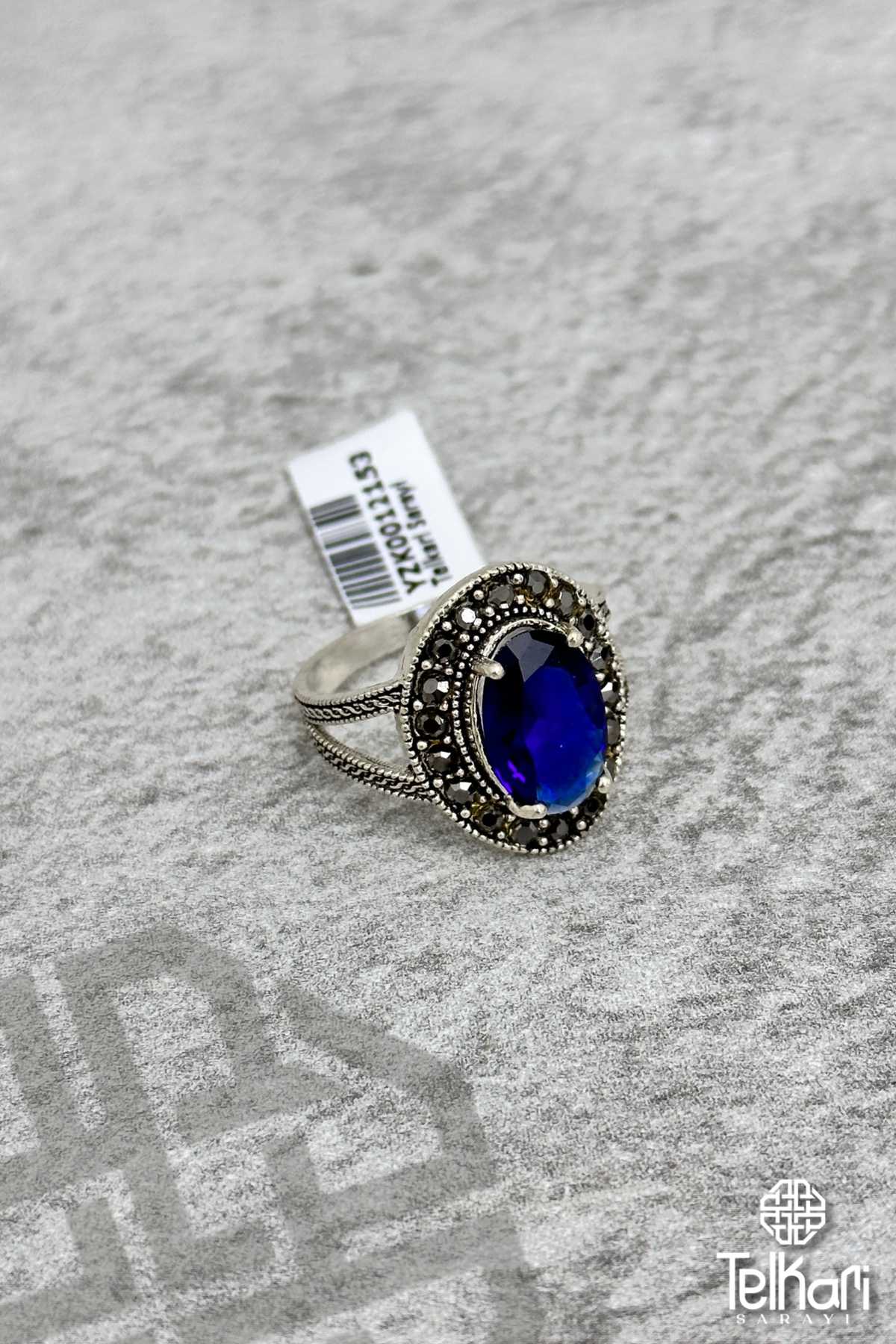 Safir Taşlı Gümüş Markazit Yüzük