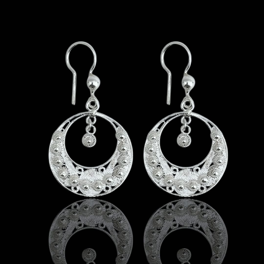 İnci Görünümlü Sıralı 925 Ayar Telkari Gümüş Halka Küpe