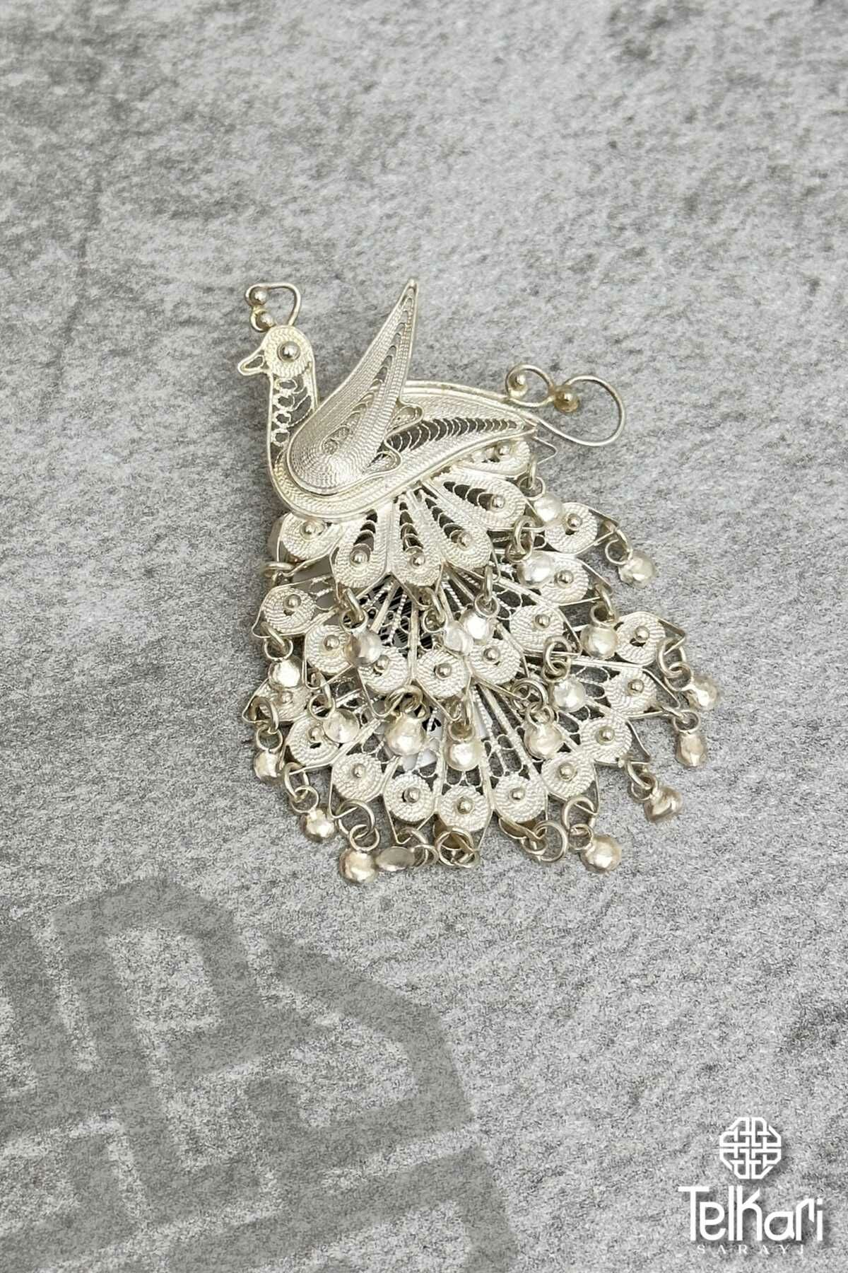 Tavuskuşu El İşçiliği Telkari Gümüş Broş
