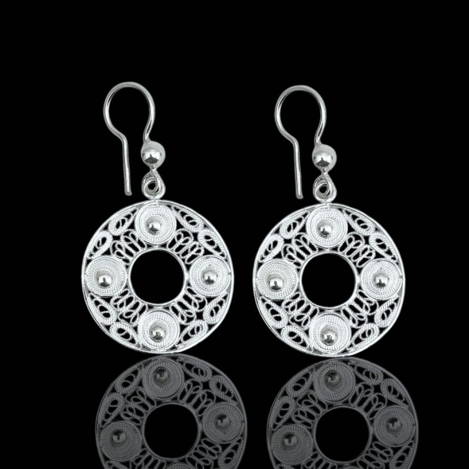 Göz Motifli 925 Ayar Telkari Gümüş Halka Model Küpe