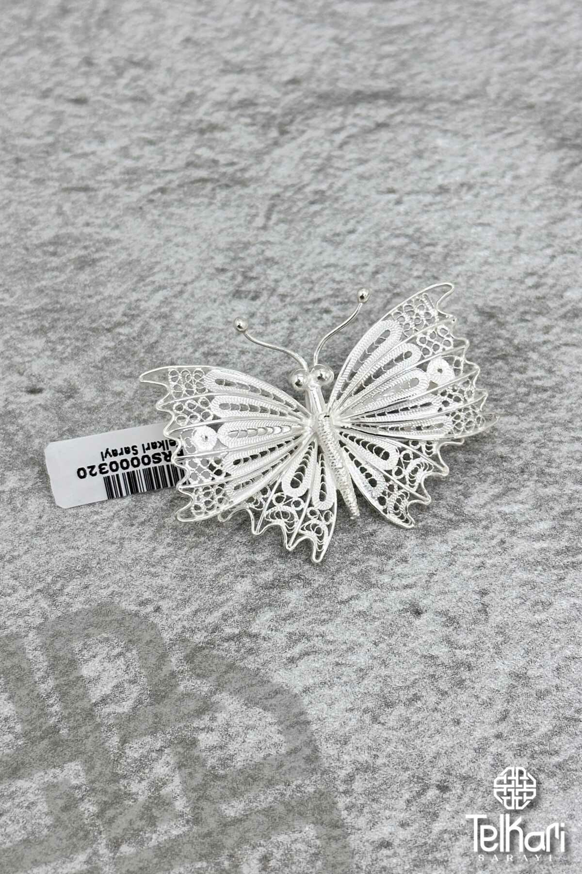 Kelebek El İşçiliği Telkari Gümüş Broş