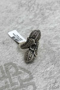 Çift Başlı Gösterişli Taşlı Gümüş Markazit Yüzük