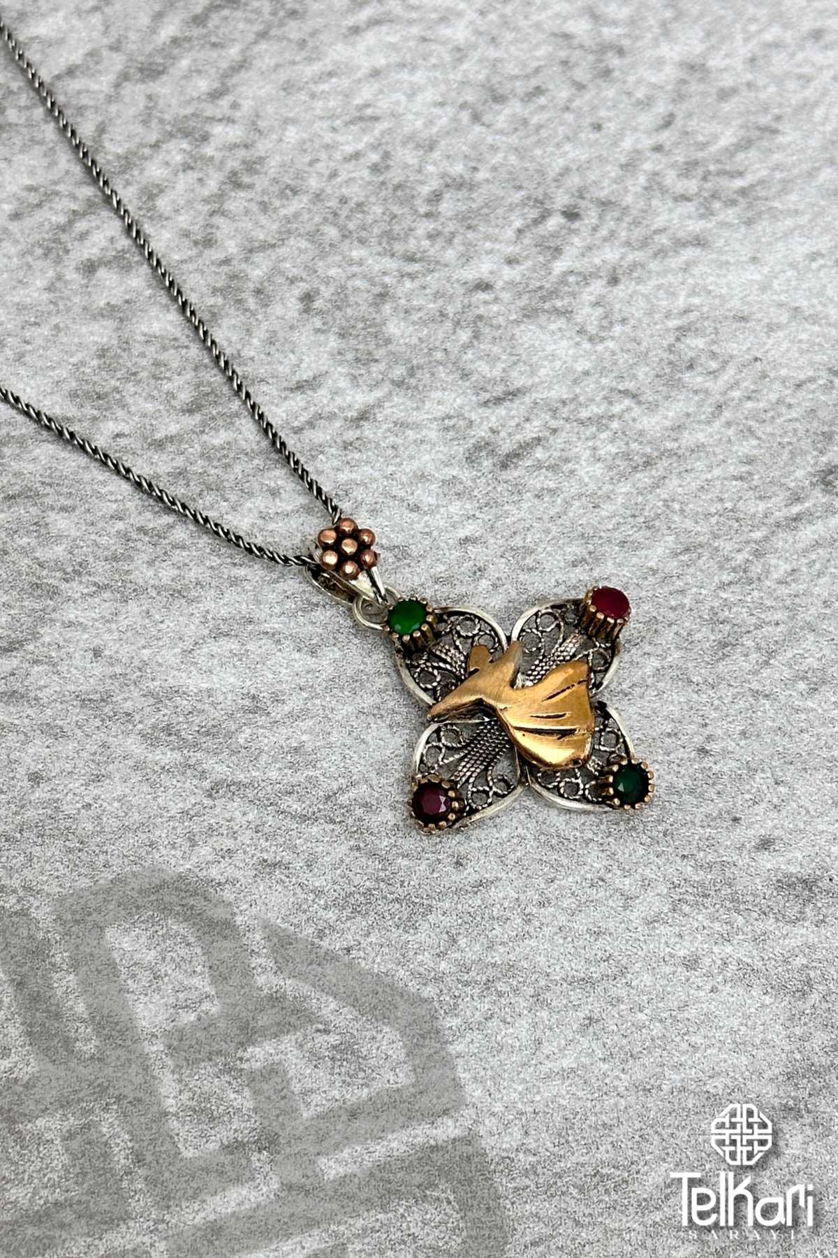 Semazen İşlemeli Oksitli Midyat Telkari Kolye
